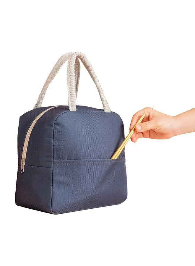 Lunch Box Bag Navy Blue Insulated Oxford Cloth Aluminum Foil Large Capacity Fashionable Bento Bag for School Office - Image 3